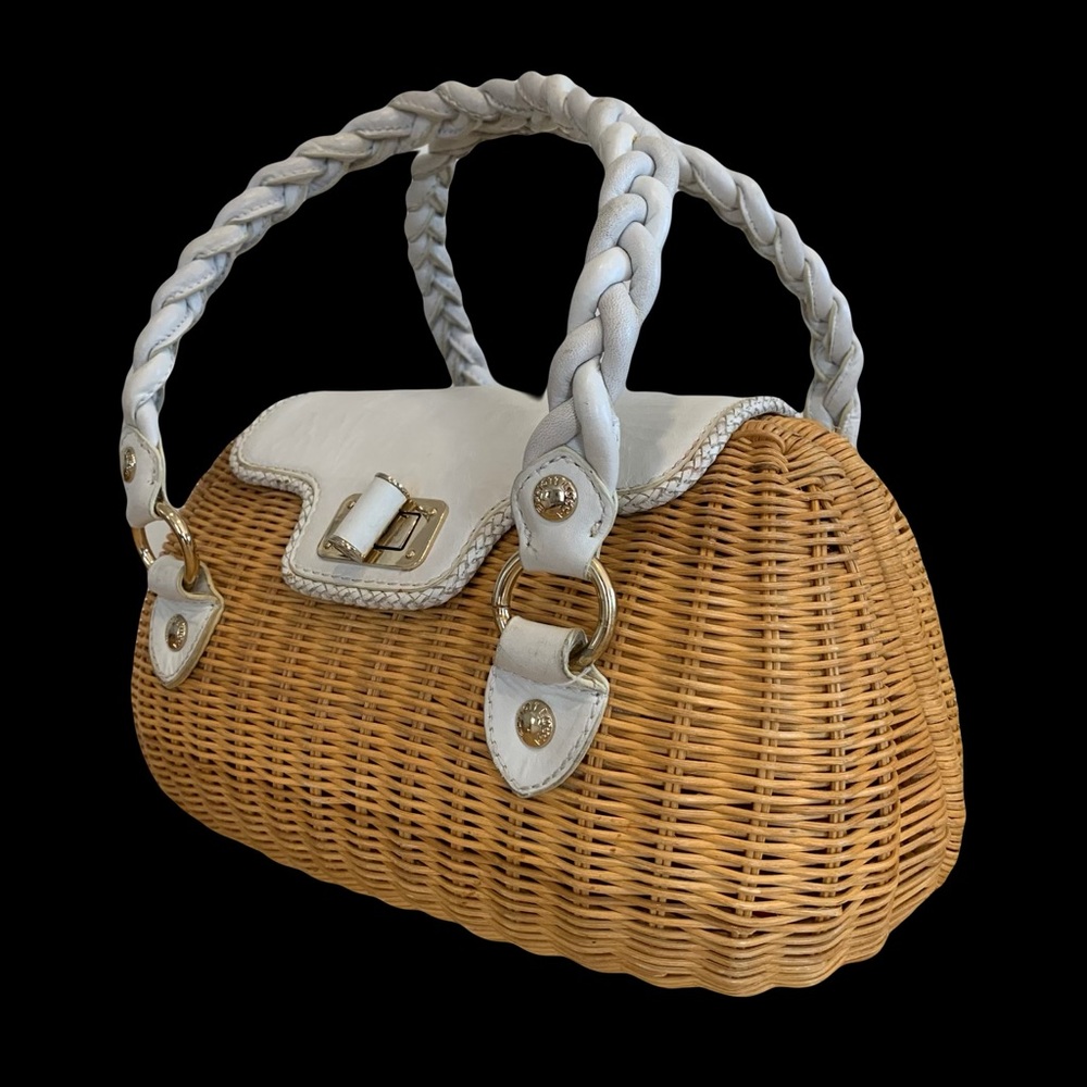 Elliott Lucca Rattain and White Braided Leather Basket Bag